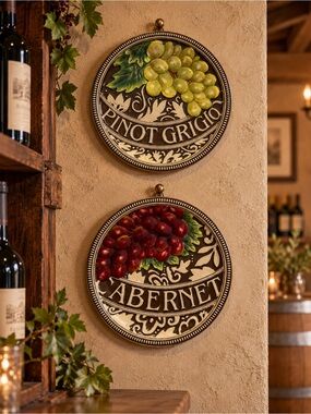 Grasslands Road Wine Plates Set of 2 Pinot Grigio & Cabernet | 8” Vineyard Chic